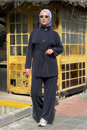 26Y6620 - LACİVERT - BELİ BÜZGÜLÜ HAKİM YAKA TAKIM