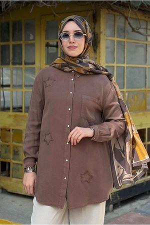 26Y6505 - VİZON - YILDIZ TENCEL GÖMLEK