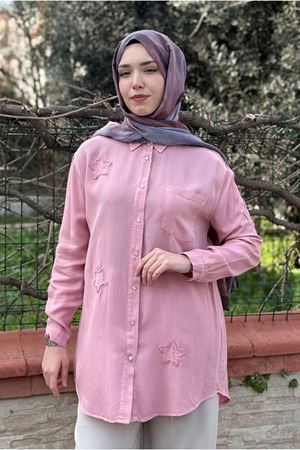 26Y6505 - PEMBE - YILDIZ TENCEL GÖMLEK 