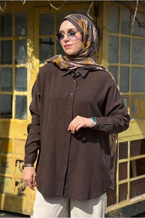26Y7088 - KAHVE - BASİC TENCEL GÖMLEK 