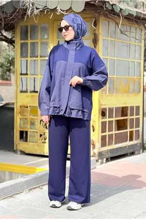 26Y6675 - LACİVERT - GARNİ DETAYLI BAĞCIKLI TAKIM 