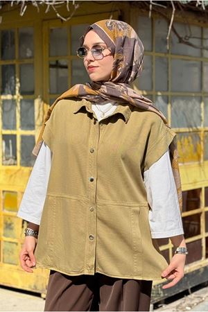 26Y7244 - YAĞ YEŞİLİ - TENCEL KOT YELEK 