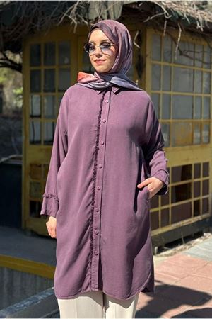 26Y7086 - LİLA -  UZUN PÜSKÜL DETAY TENSEL GÖMLEK