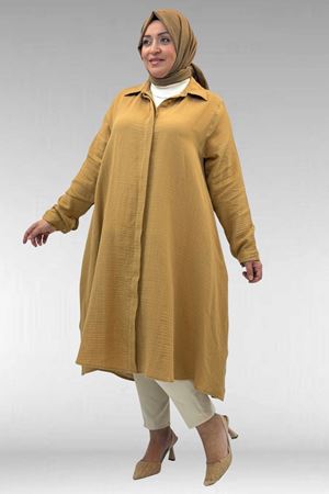 58093 Büyük Beden Mevlana Kesim Müslin Gömlek - Bisküvi