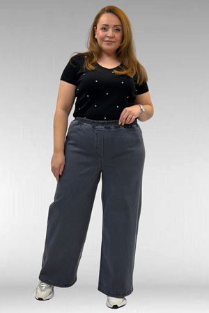 69003 Büyük Beden Beli Lastikli Bolpaça Kot Pantolon - Koyu Gri