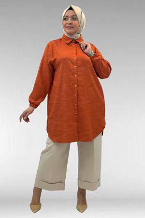 58068 Büyük Beden Erkek Yakalı Gömlek - Kiremit Kırçıllı