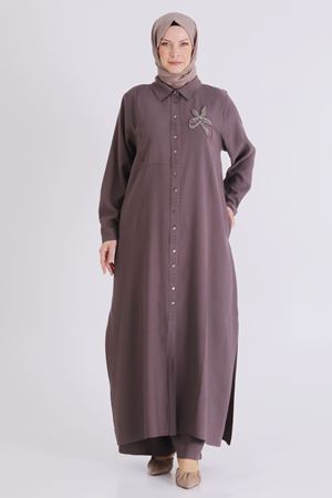 26YV3561 - KAKAO - Büyük Beden Tesettür Pantolonlu Takım