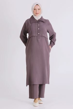 26YV3560 - KAKAO - Büyük Beden Tesettür Pantolonlu Takım