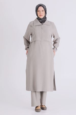 26YV3560 - KÜF YEŞİLİ - Büyük Beden Tesettür Pantolonlu Takım