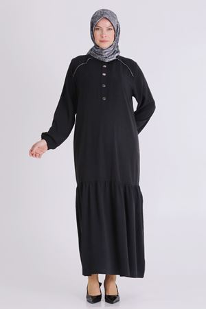 26YV7525 - SİYAH - Büyük Beden Tesettür Elbise
