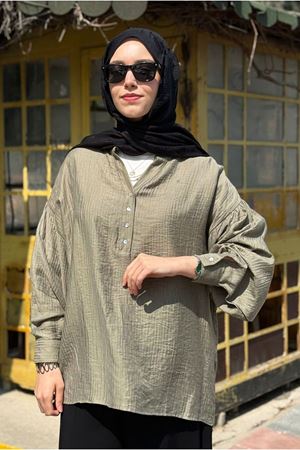 26Y6545 - HAKİ - OVERSİZE MÜSLİN GÖMLEK