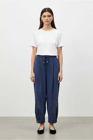 26Y7395 - LACİVERT - PAÇASI BÜZGÜLÜ TENCEL PANTOLON