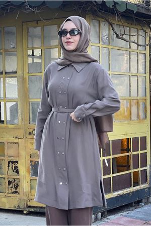 26Y6570 - VİZON - BELİ SEYYAR KEMERLİ KAP TUNİK