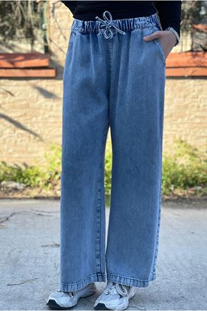 26Y7318 - KOT MAVİ - TENCEL BOL PAÇA PANTOLON 