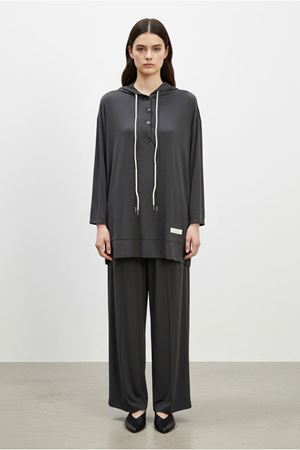 26Y6644 - SİYAH - KAPÜŞONLU FERMUARLI TAKIM