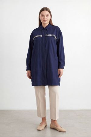 26Y7254 - LACİVERT - TAŞLI FERMUARLI CEKET