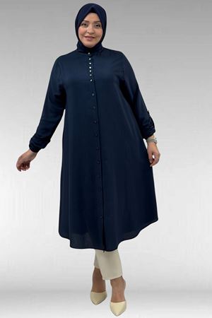 68039 Büyük Beden Hakim Yaka Maroken Gömlek - Lacivert
