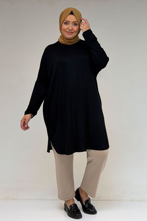 38111 Büyük Beden Basic Penye Tunik - Siyah
