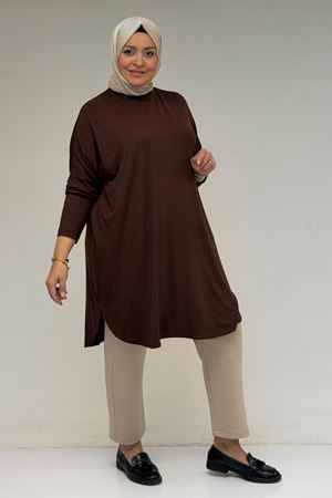 26Y38111 - KAHVE - Büyük Beden Basic Penye Tunik