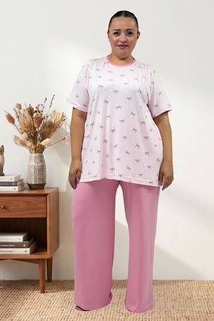 67809 Büyük Beden Üstü Desenli Kombinli Milan-Modal Pijama Takımı - Antrasit Kurdele Desenli