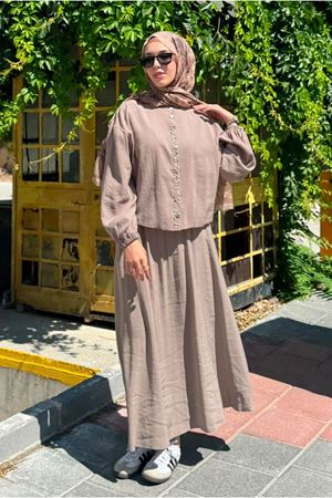 26Y7586 - BEJ - DENİZ KABUĞU ETEKLİ TAKIM