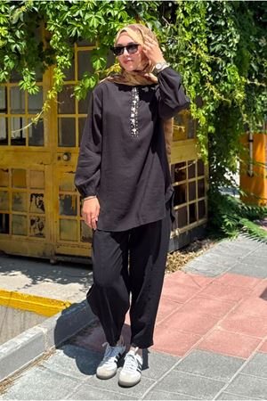 26Y7578 - SİYAH - DENİZ KABUĞU TAKIM