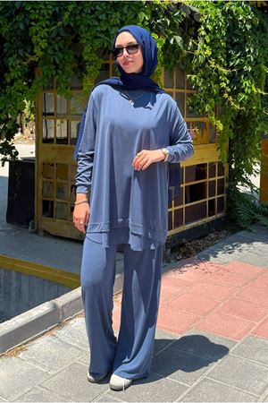 26Y6672 - İNDİGO - TÜL DETAYLI TUNİKLİ TAKIM