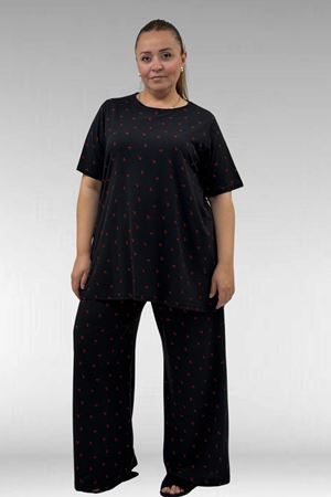 67801 Büyük Beden Kısakol Desenli  Pijama Takımı - Kiraz Desenli