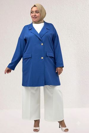 63015-1 Büyük Beden Mostralı Blazer Ceket - İndigo