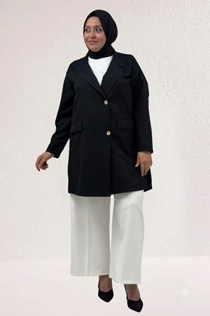 63015-1 Büyük Beden Mostralı Blazer Ceket - Siyah