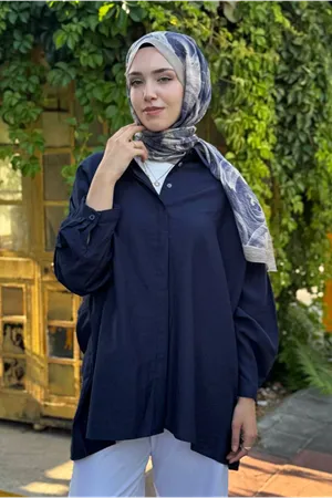 26Y6502 - LACİVERT -  İPEK MODAL OVERSİZE GÖMLEK