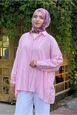 26Y6502 - PEMBE -  İPEK MODAL OVERSİZE GÖMLEK 