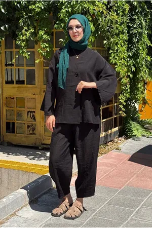 26Y6684 - SİYAH - TEK DÜĞME CEKETLİ MODAL TAKIM