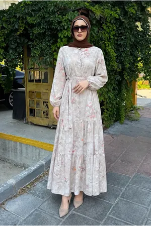 26Y7456 - BEJ - PASTEL YAZ ELBİSE