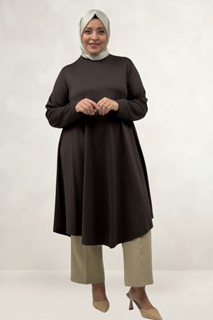 68090 Büyük Beden Modal Mevlana Tunik  - Kahve