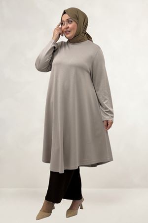 68090 Büyük Beden Modal Mevlana Tunik  - Bej