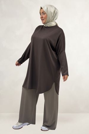68091 Büyük Beden Basic Modal Tunik - Kahve
