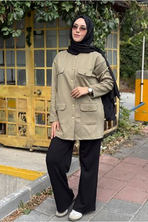 27K5347 - YEŞİL - MY MAGAZİN - GOLD DÜĞME SCUBA CEKET
