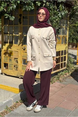 27K5347 - BEJ - MY MAGAZİN - GOLD DÜĞME SCUBA CEKET 