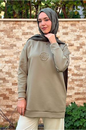 27K4445 - YEŞİL - MY MAGAZİN - ÇİÇEK TAŞ İŞLEMELİ SCUBA SWEAT
