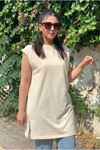 22Y3725 - BEJ - OMUZU BİYELİ KOLSUZ TUNİK