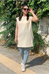 22Y3725 - BEJ - OMUZU BİYELİ KOLSUZ TUNİK