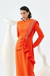 24Y9255 - ORANGE - PUANE DRAPESİ TAŞLI ABİYE ELBİSE