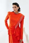 24Y9255 - ORANGE - PUANE DRAPESİ TAŞLI ABİYE ELBİSE