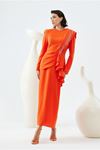 24Y9255 - ORANGE - PUANE DRAPESİ TAŞLI ABİYE ELBİSE