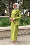 24Y9255 - YAĞ YEŞİLİ - PUANE DRAPESİ TAŞLI ABİYE ELBİSE