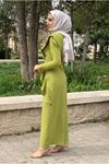 24Y9255 - YAĞ YEŞİLİ - PUANE DRAPESİ TAŞLI ABİYE ELBİSE