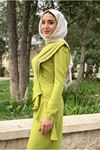 24Y9255 - YAĞ YEŞİLİ - PUANE DRAPESİ TAŞLI ABİYE ELBİSE