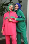 25K3093 - YEŞİL-PEMBE - TAŞLI CEPLİ TAKIM