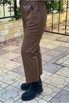25K4563 - KAHVE - KESİK PAÇA DERİ PANTOLON